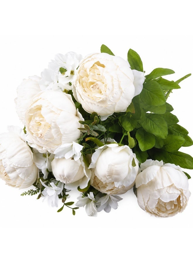 Artificial White Peony Bouquet Silk Flowers with Lush Greenery Home Decor Or Weddings-45cm - Image 1