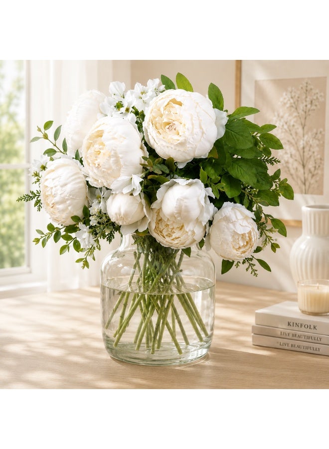 Artificial White Peony Bouquet Silk Flowers with Lush Greenery Home Decor Or Weddings-45cm - Image 3