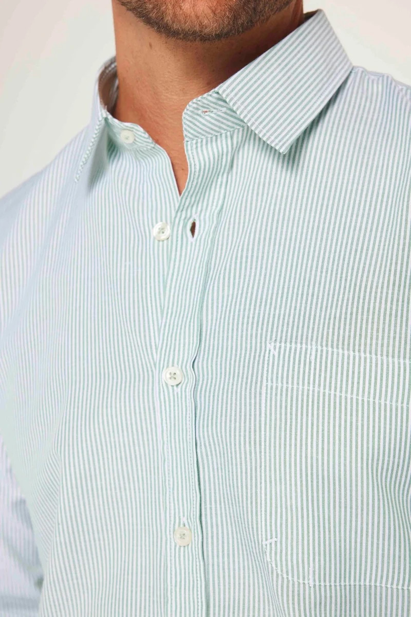 Tudors Men's Slim Fit Slim Fit Long Sleeve 100% Cotton Linen Texture Button-Up Collar Shirt
