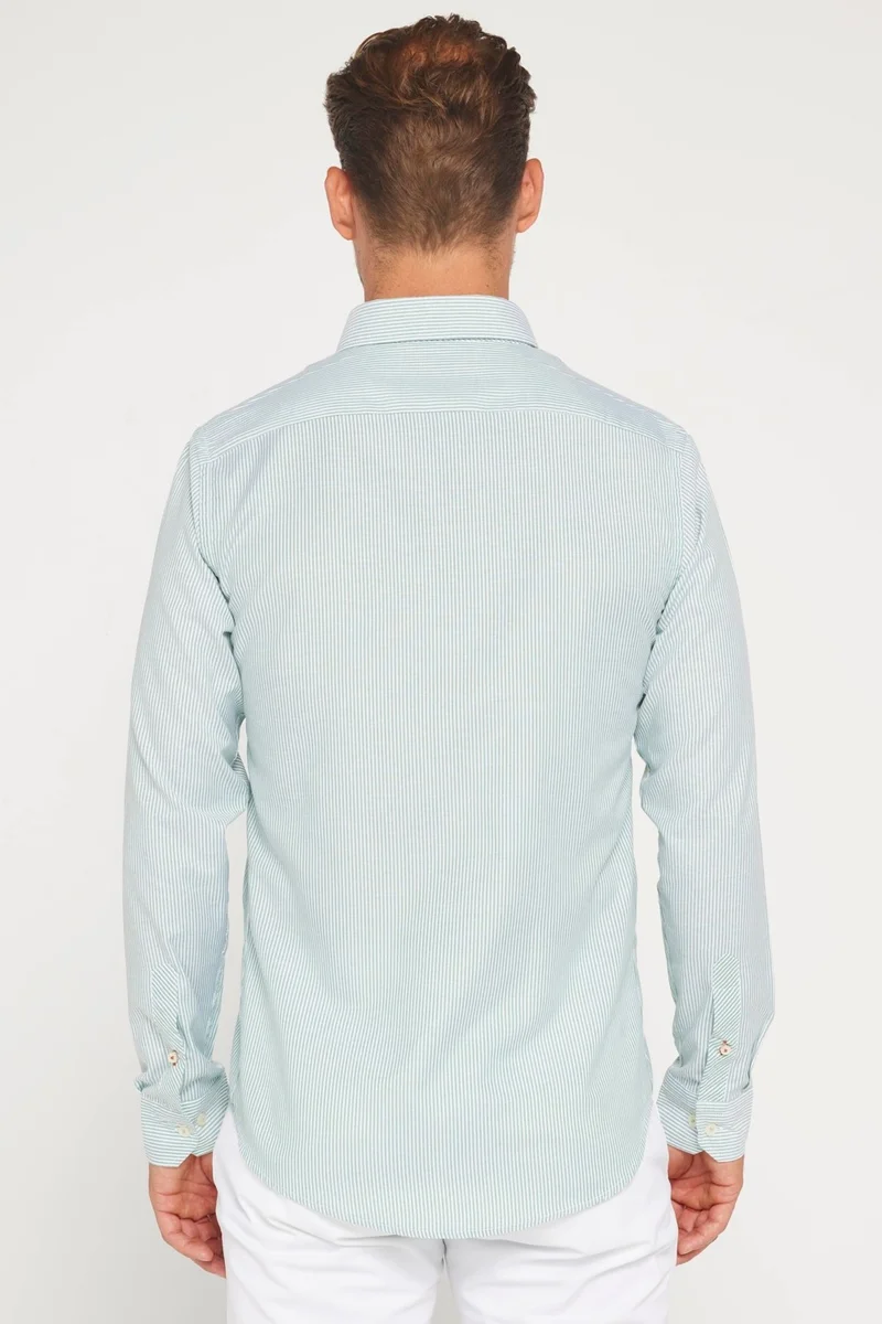 Tudors Men's Slim Fit Slim Fit Long Sleeve 100% Cotton Linen Texture Button-Up Collar Shirt
