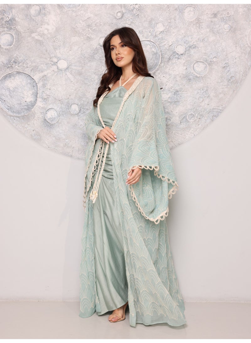 IKKXA Sequin Embellished Jalabiya IK1110 Green - Image 3