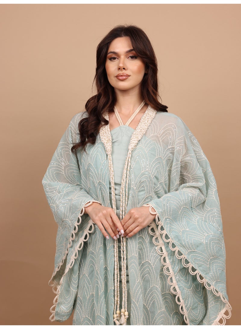 IKKXA Sequin Embellished Jalabiya IK1110 Green - Image 2