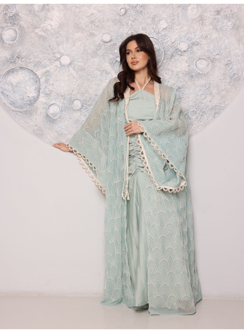 IKKXA Sequin Embellished Jalabiya IK1110 Green - Image 1