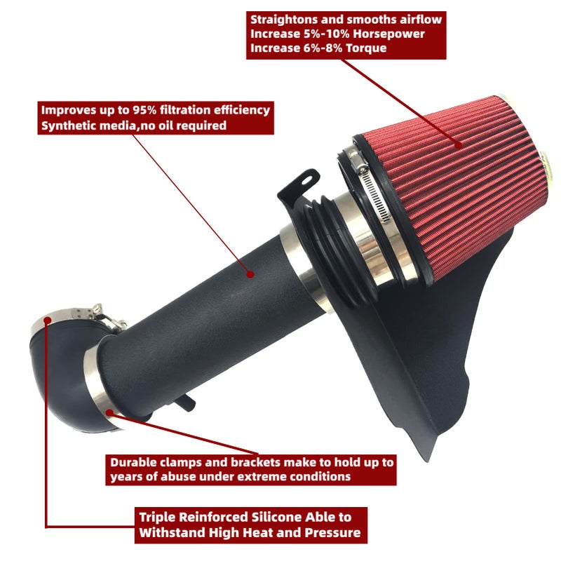 Generic 4-Inch Cold Air Intake Kit with Heat Shield + Filter Compatible for Dodge Magnum 2005-2008 ; Charger 2006-2010; Challenger 2008-2010; Chrysler 300 2005-2010 5.7L 6.1L V8 (Black Tube & Black Filter)  - Image 2