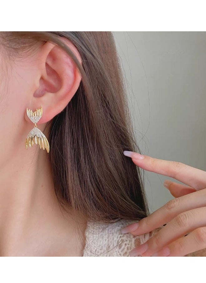 mjuhurat Elegant Mermaid Tail Drop Earrings – Luxurious Gold Finish  - Image 2