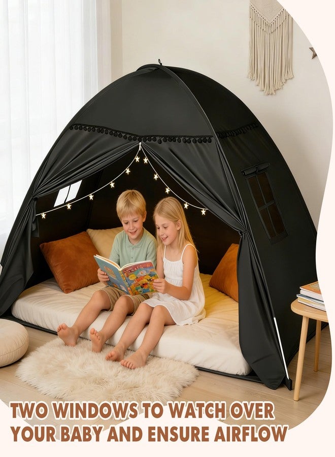 jiangcha Bed Tent Full Size for Girls & Boys - Indoor Privacy Toddler Sleeping Teepee with Blackout Design, Breathable Portable Bed Tent for Drafty Rooms, Cottage Floor Camping (Full Black) - Image 5
