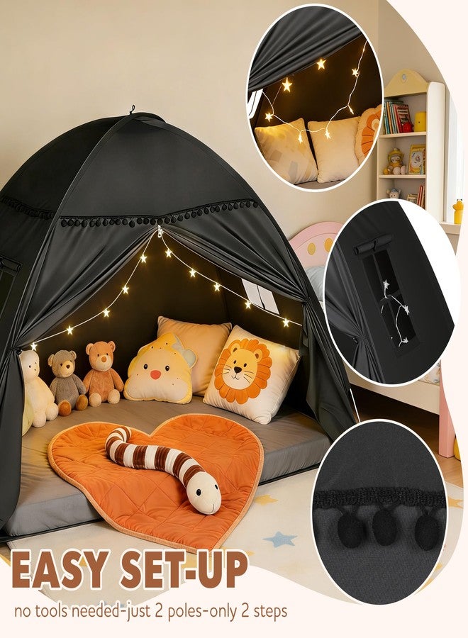 jiangcha Bed Tent Full Size for Girls & Boys - Indoor Privacy Toddler Sleeping Teepee with Blackout Design, Breathable Portable Bed Tent for Drafty Rooms, Cottage Floor Camping (Full Black) - Image 3