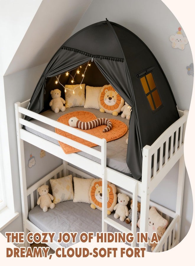 jiangcha Bed Tent Full Size for Girls & Boys - Indoor Privacy Toddler Sleeping Teepee with Blackout Design, Breathable Portable Bed Tent for Drafty Rooms, Cottage Floor Camping (Full Black) - Image 2