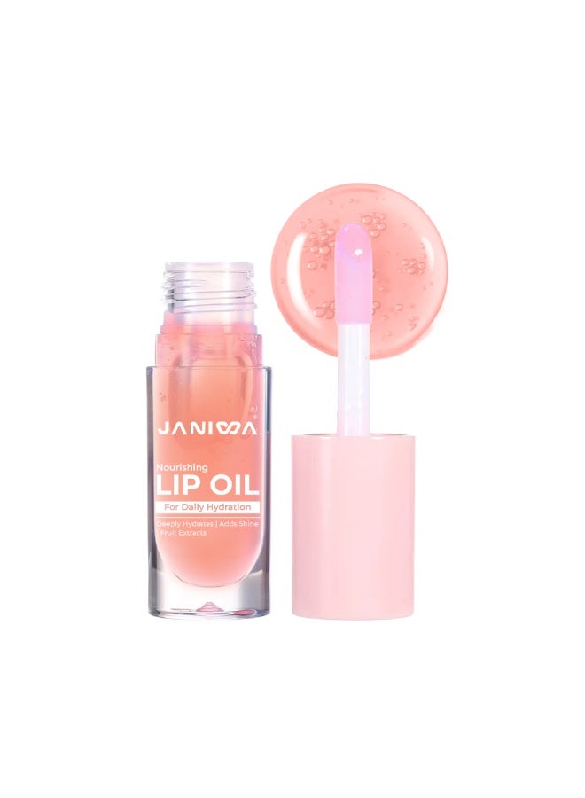 JANIWA Hydrating Lip Oil Gloss with Sweet Cherry Seed Olive Oil and Vitamin E Lightweight Non Sticky Lip Care for Daily Use Peach Nude - Image 1