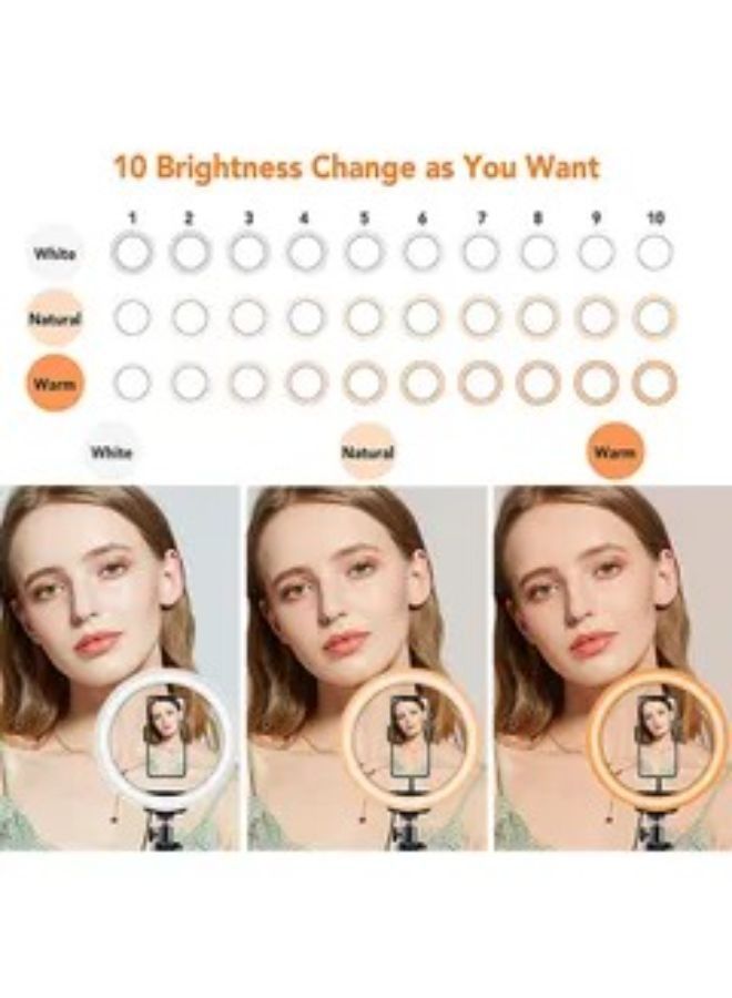 حلقة إضاءة LED مقاس 12 بوصة مع حامل ثلاثي القوائم وحامل للهاتف أسود - Image 4