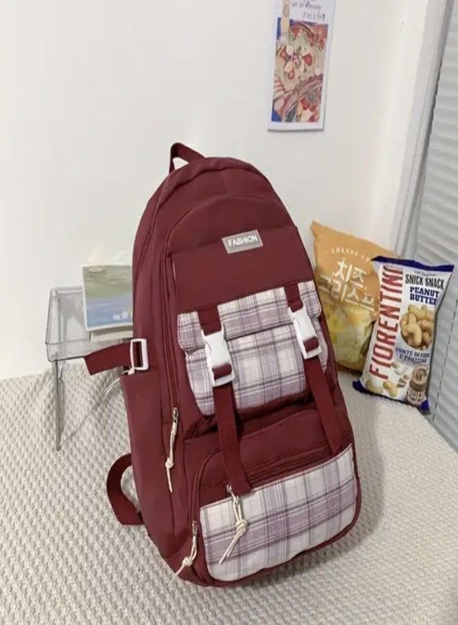 ADSON kawaii Girls Travel School/College Bag|Backpack Of Large Capacity Aesthetic Stylish Girls Korean Laptop Bag Rucksack for School |College Bags Bookbag for Teens Water Resistance (Plaid Maroon) - Image 3