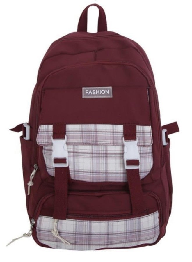 ADSON kawaii Girls Travel School/College Bag|Backpack Of Large Capacity Aesthetic Stylish Girls Korean Laptop Bag Rucksack for School |College Bags Bookbag for Teens Water Resistance (Plaid Maroon) - Image 1
