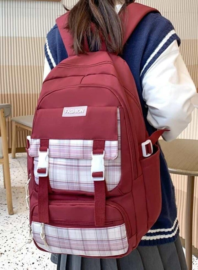 ADSON kawaii Girls Travel School/College Bag|Backpack Of Large Capacity Aesthetic Stylish Girls Korean Laptop Bag Rucksack for School |College Bags Bookbag for Teens Water Resistance (Plaid Maroon) - Image 5