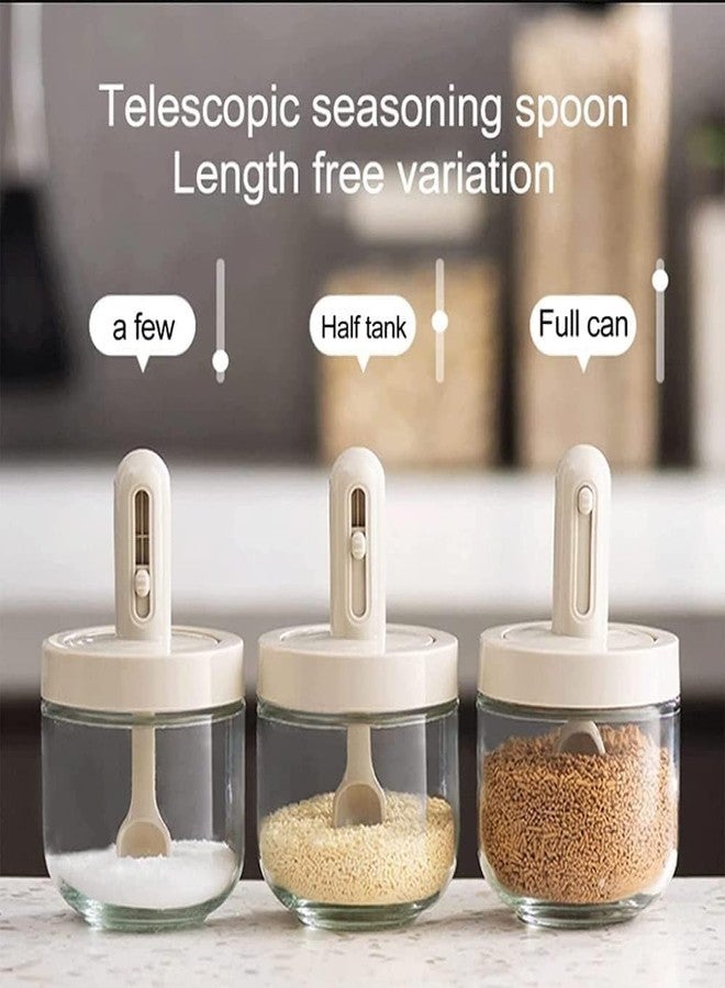 KOYET Spoon Lid Integrated Telescopic Seasoning Jar Transparent Storage Container with Spoon Kitchen Transparent Sealed Seasoning Box, 300ml (3pcs) - Image 5
