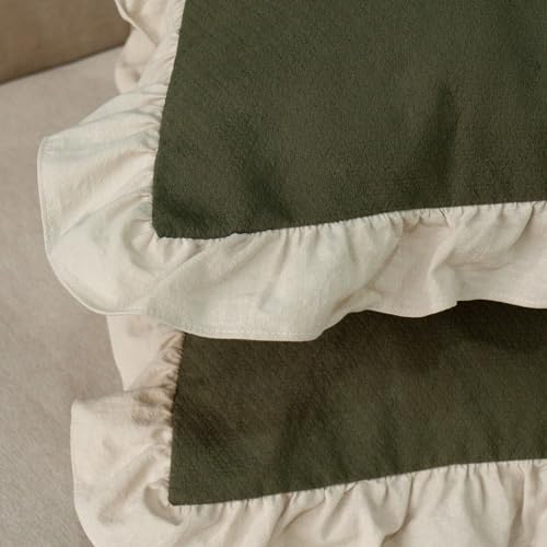 GLORY SEASON Pillow Shams Set of 2 Pure Cotton Champray Ruffled EdgeThick and Solid Washed Dobby Heavy Fabric Standard 20x26 Inches - Image 3