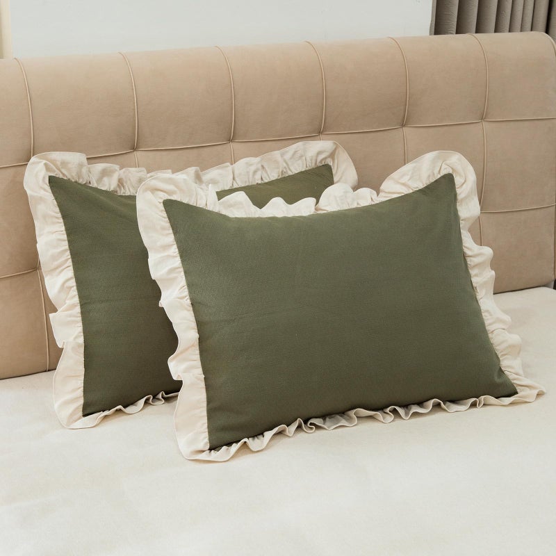 GLORY SEASON Pillow Shams Set of 2 Pure Cotton Champray Ruffled EdgeThick and Solid Washed Dobby Heavy Fabric Standard 20x26 Inches - Image 2