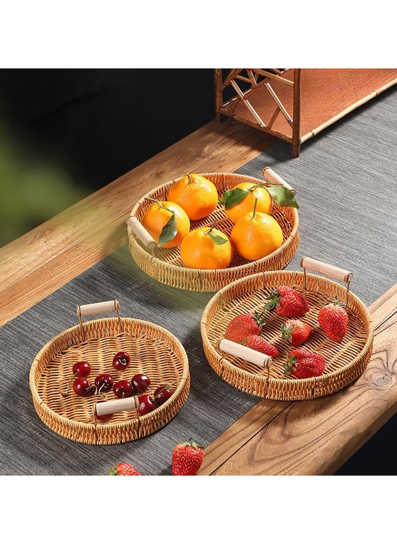 YelaJoy 2 Pcs Woven Serving Tray with Handles,  Round Rattan Basket for Bread, Coffee Table Decor, Kitchen Organizer, Vegetable, Restaurant, Breakfast, Snack and Dining - Image 5
