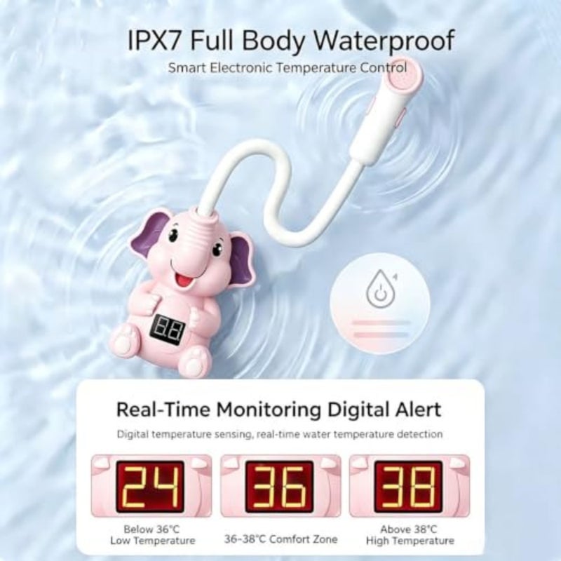 Smart Baby Showerhead with Digital Elephant Design Gentle Water Flow for Infant Bathing Mcl816 Pink, 17.5x12x9cm - Image 5
