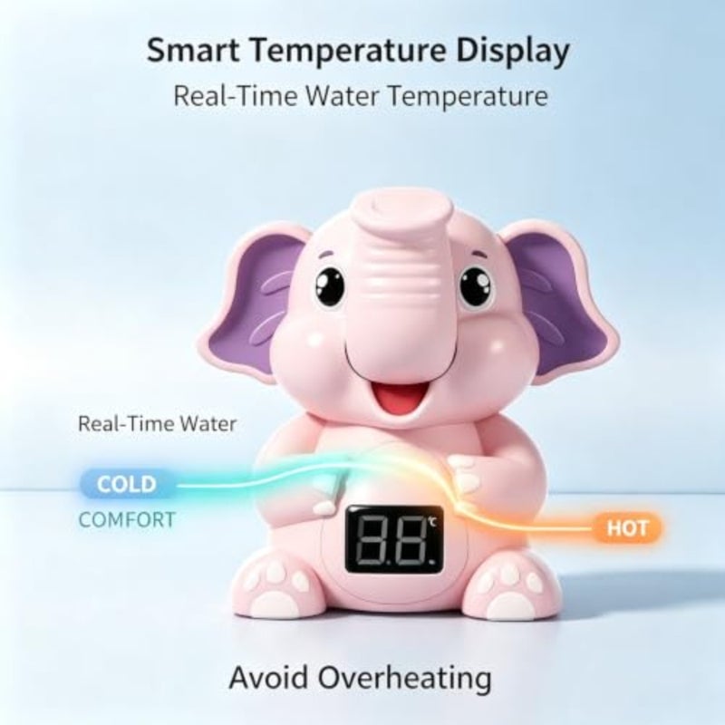 Smart Baby Showerhead with Digital Elephant Design Gentle Water Flow for Infant Bathing Mcl816 Pink, 17.5x12x9cm - Image 4