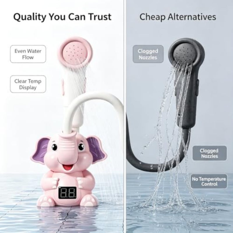 Smart Baby Showerhead with Digital Elephant Design Gentle Water Flow for Infant Bathing Mcl816 Pink, 17.5x12x9cm - Image 3