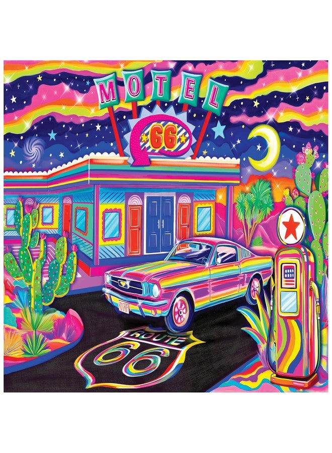 Rose Art RoseArt - Neon Brights - Route 66 Night - 500 Piece Jigsaw Puzzle for Adults, Neon Retro Landscape - Image 1