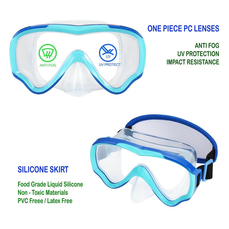 RUIGAO 2PK Kids Goggles Age 6-14, Diving Mask Elastic No TangleStrap, Swimming Goggles with Nose Cover - Image 3
