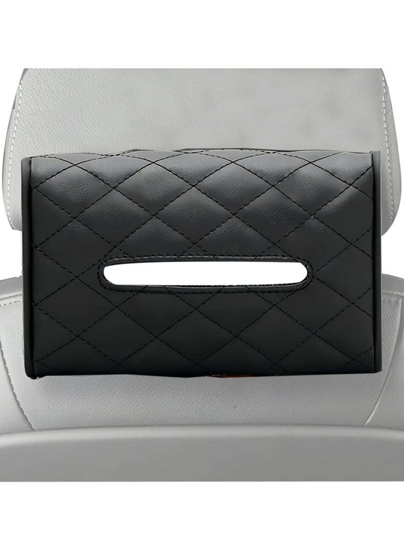 Car Chair Back Mounted Tissue Holder PU Leather Case,Black - Image 1