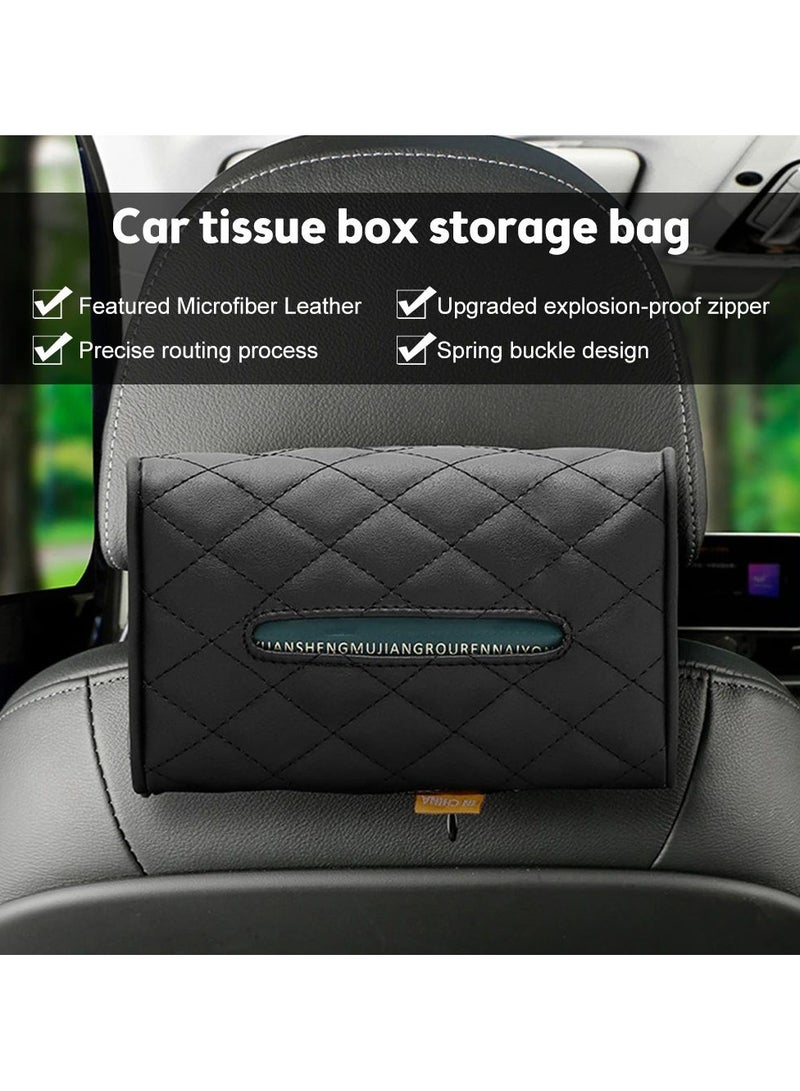 Car Chair Back Mounted Tissue Holder PU Leather Case,Black - Image 2
