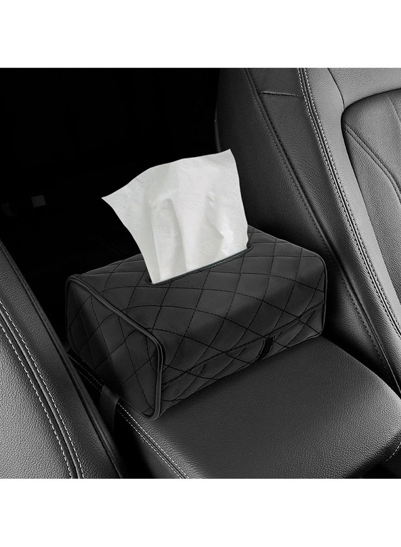 Car Chair Back Mounted Tissue Holder PU Leather Case,Black - Image 3