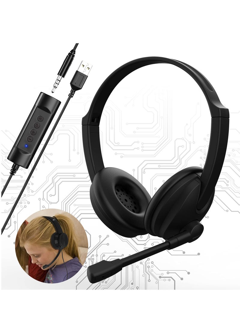 Excefore Headset,Surround Sound Gaming Headset With Cross-Platform Compatibility, 3.5mm/USB Jack 2-In-1 Computer Headset with Noise Cancelling & Audio Controls for Laptop Tablet - Image 1