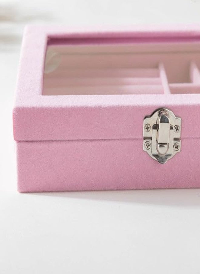 KANAV Mini Jewellery Travel Case, PU Leather Organizer Box, Small Portable Jewellery Storage Holder for Womens Rings Earrings Necklaces (9 Grid Jewelry Box - Pink) - Image 5