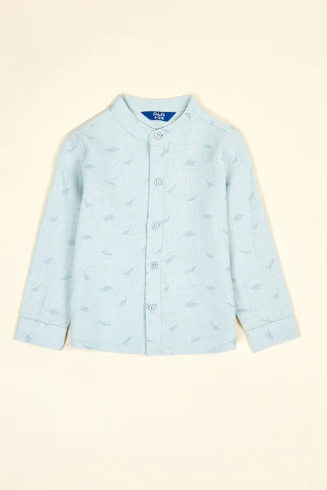 أر أند بي Printed Shirt with Mandarin Collar and Long Sleeves