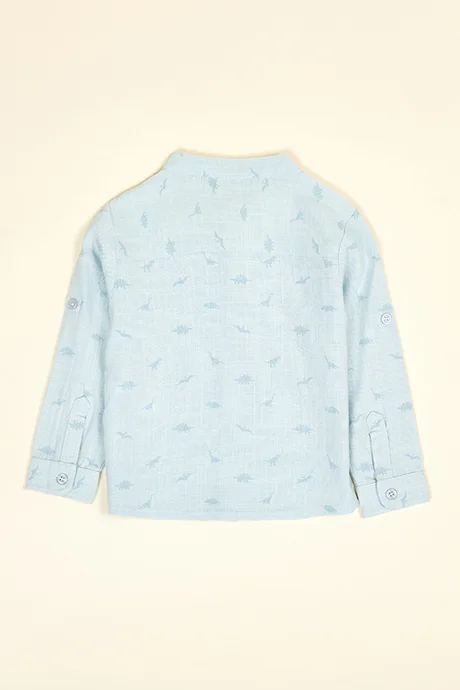 أر أند بي Printed Shirt with Mandarin Collar and Long Sleeves
