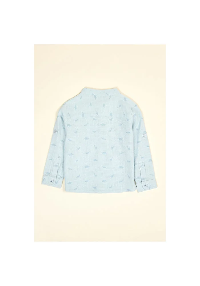 أر أند بي Printed Shirt with Mandarin Collar and Long Sleeves