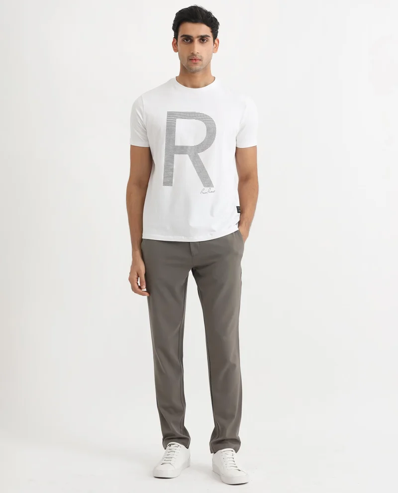 Rare Rabbit Rare Rabbit Men's Radd White Crew Neck Logo Printed Half Sleeves Slim Fit T-Shirt