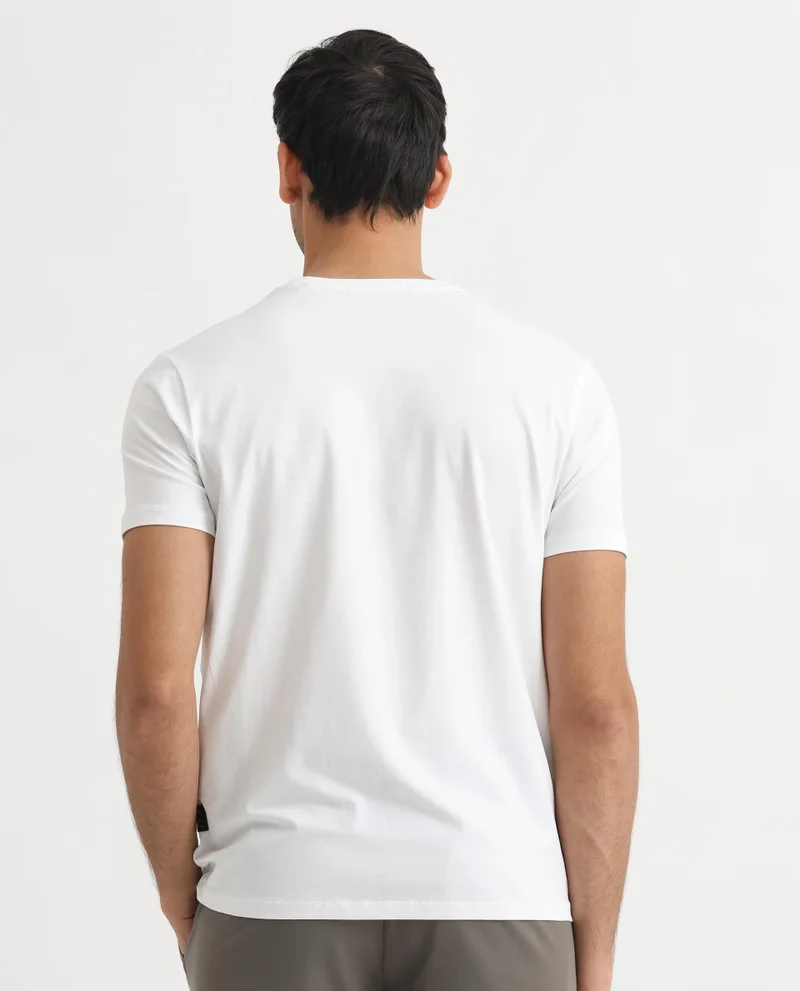Rare Rabbit Rare Rabbit Men's Radd White Crew Neck Logo Printed Half Sleeves Slim Fit T-Shirt