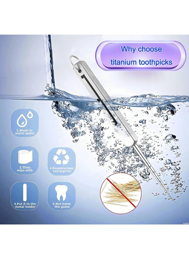 SYOSI Portable Titanium Toothpicks (3 Pieces), Retractable Reusable Metal Toothpicks with Stainless Steel Holder Keychain – Ideal for Outdoor Travel and Camping - Image 4