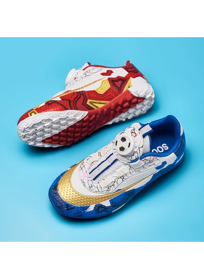 Children's Football Shoes Boys' Shattered Spikes Autumn Middle School Students Teenagers Competition Training Sneakers, Yuanyang White Blue + White Red