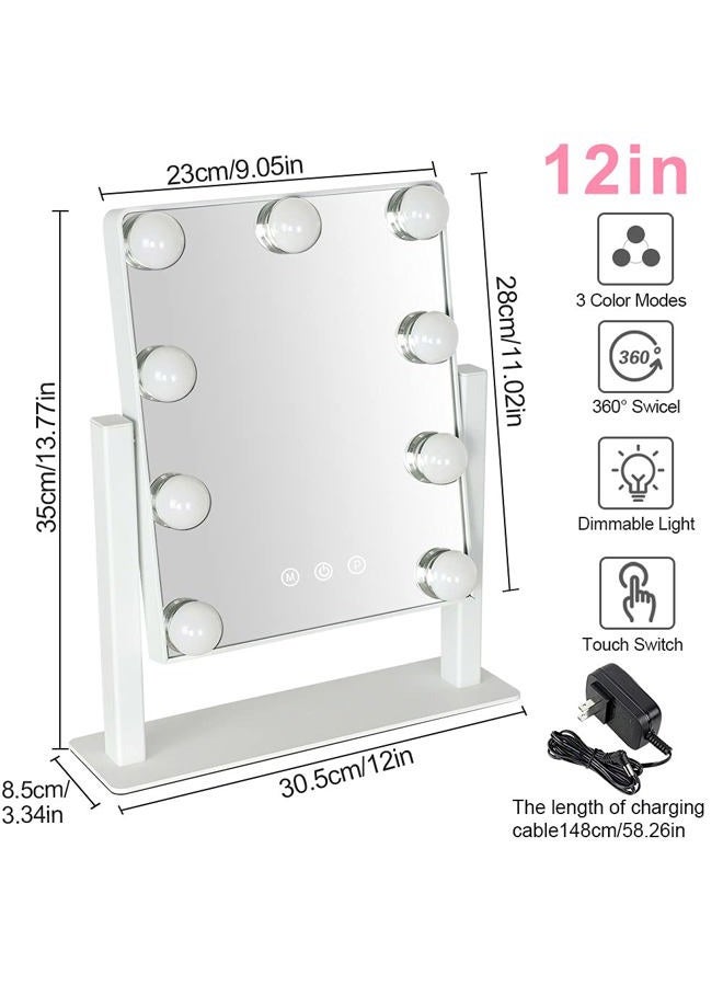 Depuley Makeup Vanity Mirror with Lights, 10X Magnification Hollywood Lighted Mirror with 9 Dimmer Led Bulbs, Plug in Light-up Beauty Mirror, Touch Screen Lighted Table Set Mirror, 360°Rotation(White)  - Image 4