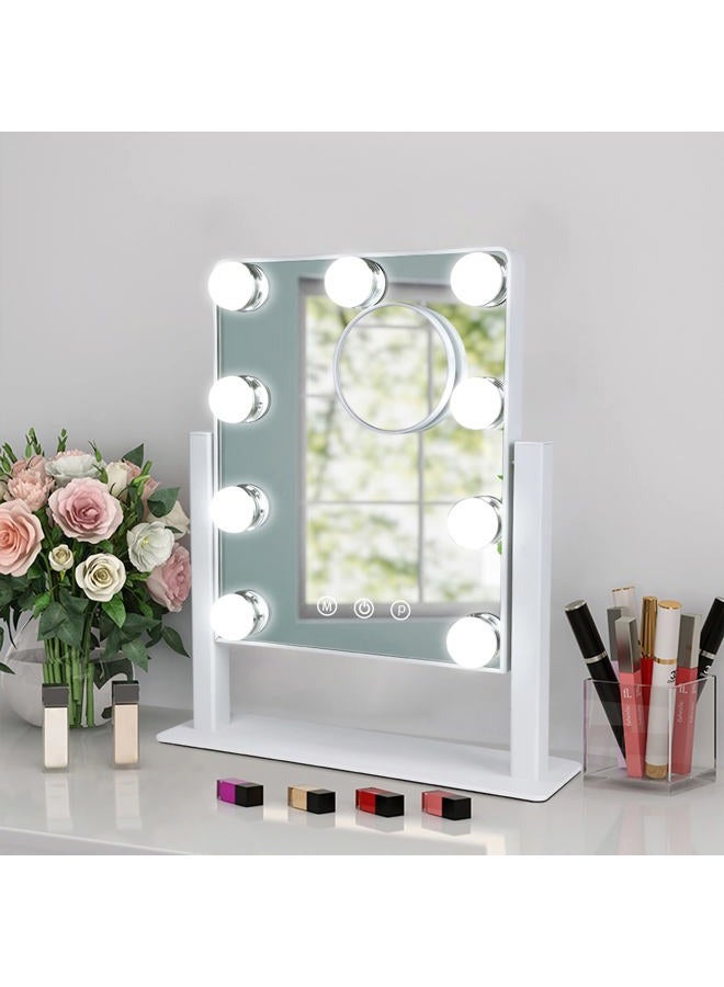 Depuley Makeup Vanity Mirror with Lights, 10X Magnification Hollywood Lighted Mirror with 9 Dimmer Led Bulbs, Plug in Light-up Beauty Mirror, Touch Screen Lighted Table Set Mirror, 360°Rotation(White)  - Image 1