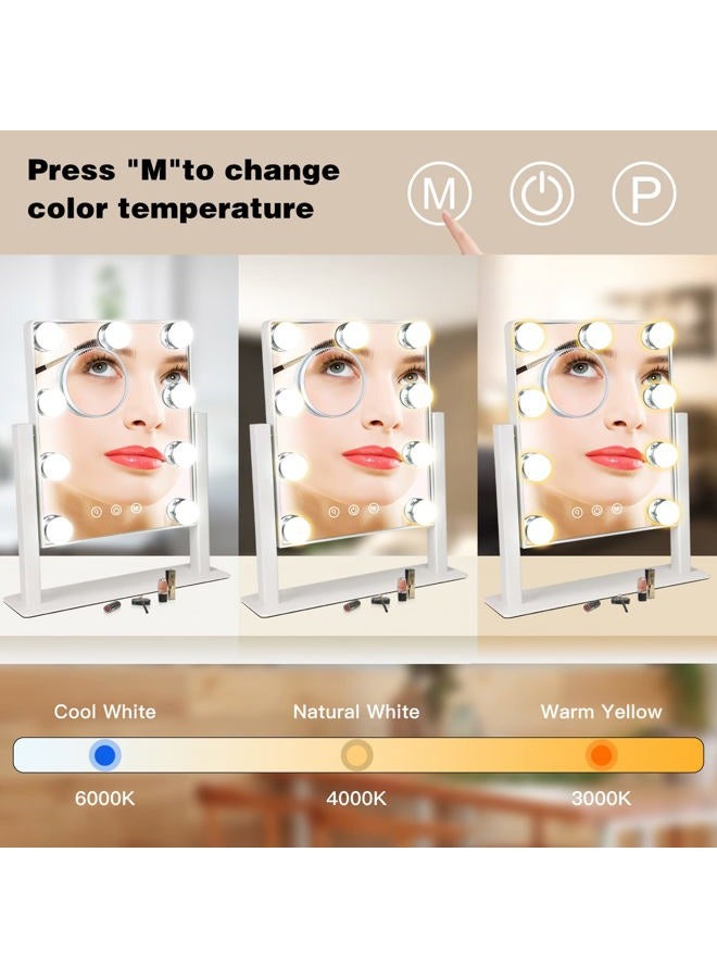 Depuley Makeup Vanity Mirror with Lights, 10X Magnification Hollywood Lighted Mirror with 9 Dimmer Led Bulbs, Plug in Light-up Beauty Mirror, Touch Screen Lighted Table Set Mirror, 360°Rotation(White)  - Image 2