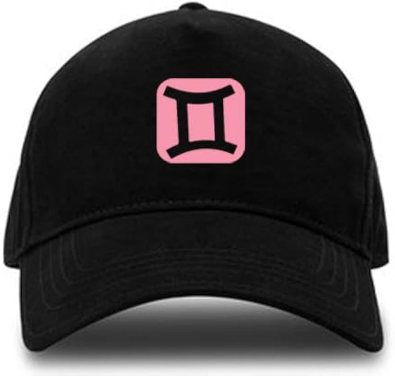 Black Cap with Pink Logo,Gemini Zodiac Symbol