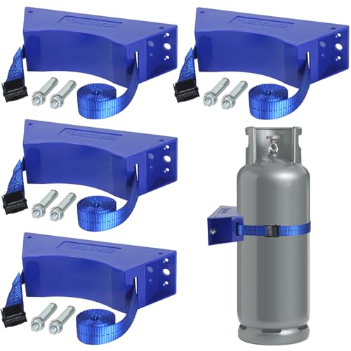 Zhichen star 4PCS Propane Tank Holder, Gas Cylinder Holder, Propane Tank Mount， ABS Gas Cylinder Holder with Screws and Safety Chain Supported 4"-12" , for mounting Various Gas cylinders 4(Blue) - Image 1