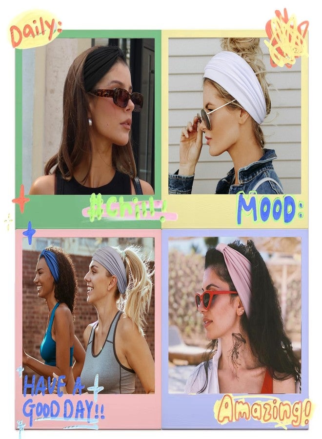 Huachi Headbands for Women, Wide Elastic Head Bands Non Slip, Thick Workout Headband Sweat Bands, Soft Large Knotted Hair Band Turban Headwraps for Washing Face, Makeup, Sport, Running(Pack of 6) - Image 5