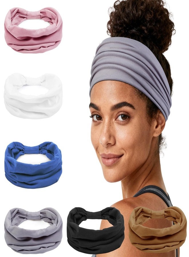 Huachi Headbands for Women, Wide Elastic Head Bands Non Slip, Thick Workout Headband Sweat Bands, Soft Large Knotted Hair Band Turban Headwraps for Washing Face, Makeup, Sport, Running(Pack of 6) - Image 1