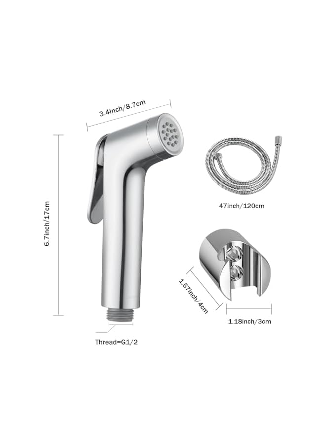 The Bros Bidet Sprayer for Toilet,Shattaf Set, Handheld Sprayer Kit with 47inches Stainless Steel Bidet Hose, Wall Mounted Handheld Bathroom Spray for Personal Hygiene, Chrome - Image 3