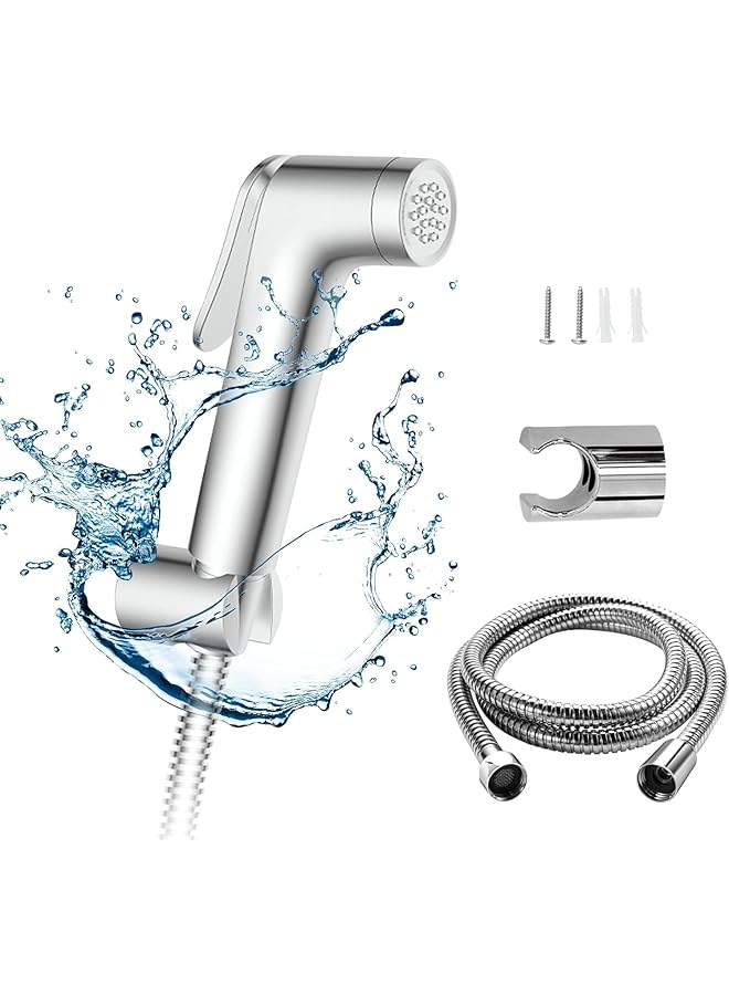 The Bros Bidet Sprayer for Toilet,Shattaf Set, Handheld Sprayer Kit with 47inches Stainless Steel Bidet Hose, Wall Mounted Handheld Bathroom Spray for Personal Hygiene, Chrome - Image 1