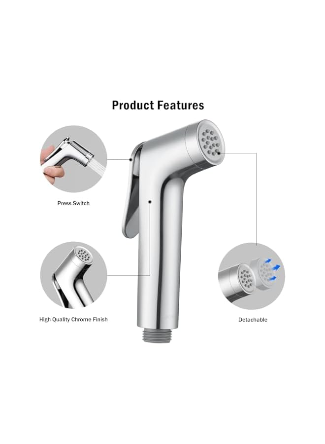 The Bros Bidet Sprayer for Toilet,Shattaf Set, Handheld Sprayer Kit with 47inches Stainless Steel Bidet Hose, Wall Mounted Handheld Bathroom Spray for Personal Hygiene, Chrome - Image 2