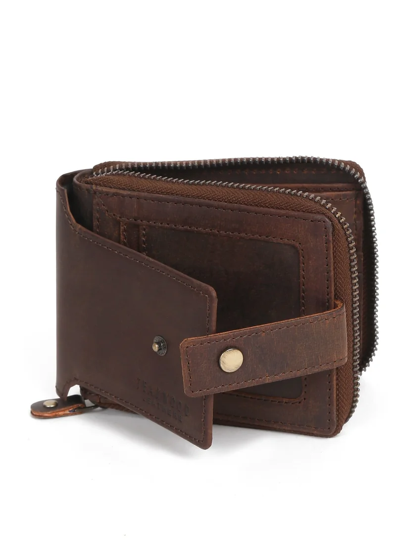 تيك وود RFID Genuine  Leather Zip Around Wallet Men