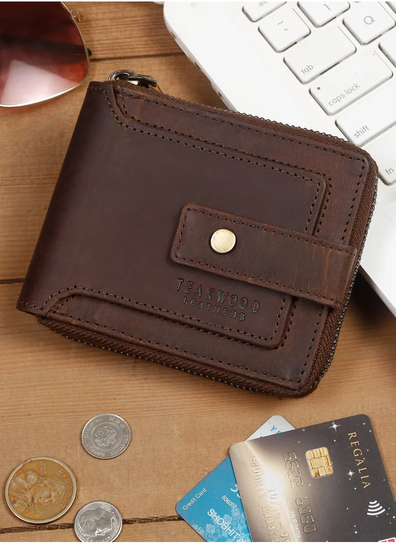 تيك وود RFID Genuine  Leather Zip Around Wallet Men